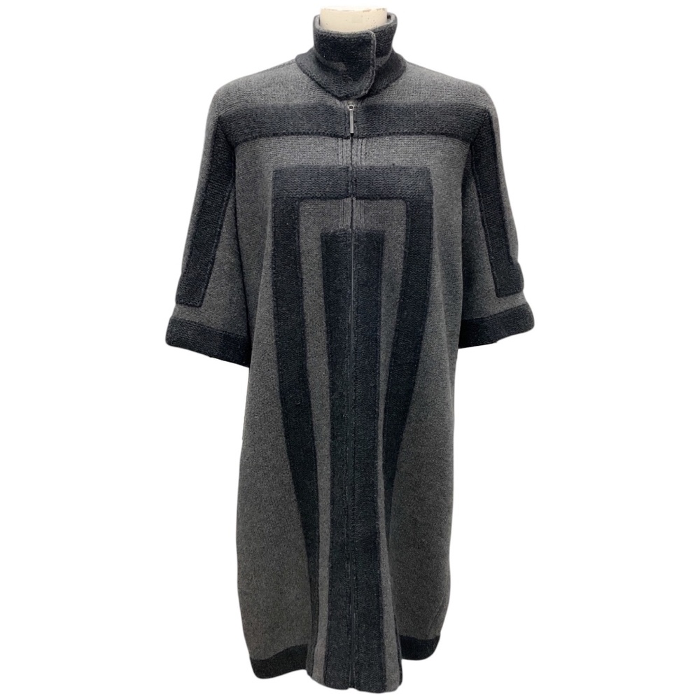 AKRIS CHARCOAL GREY GEOMETRIC KNIT LONG SWEATER